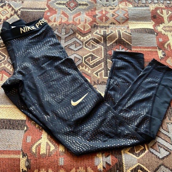Nike Pro black with gold polka dots full length running tights. - Picture 7 of 7